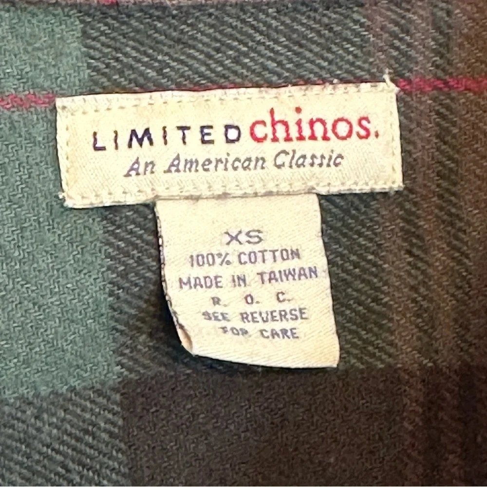 LIMITED Chinos Flannel Shirt Mens XS Green Brown Plaid Cotton Button Front - Picture 6 of 7